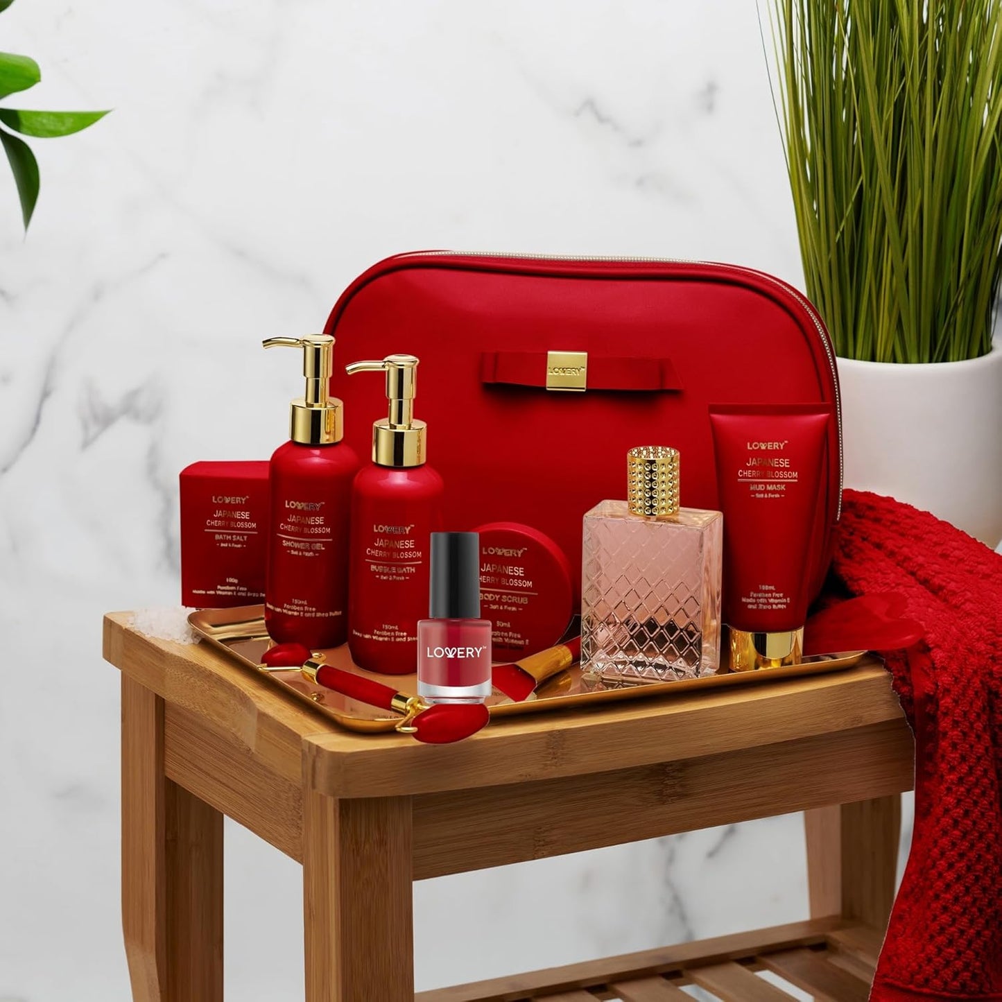 Christmas Gifts for Women, Japanese Cherry Blossom Spa Gift Basket for Mom - Self Care Kit Bath Set with Shower Gel, Bubble Bath, Perfume, Gua Sha - Birthday Gift Set for Women, Mom, Mother'S Day