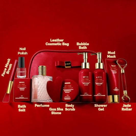 Christmas Gifts for Women, Japanese Cherry Blossom Spa Gift Basket for Mom - Self Care Kit Bath Set with Shower Gel, Bubble Bath, Perfume, Gua Sha - Birthday Gift Set for Women, Mom, Mother'S Day